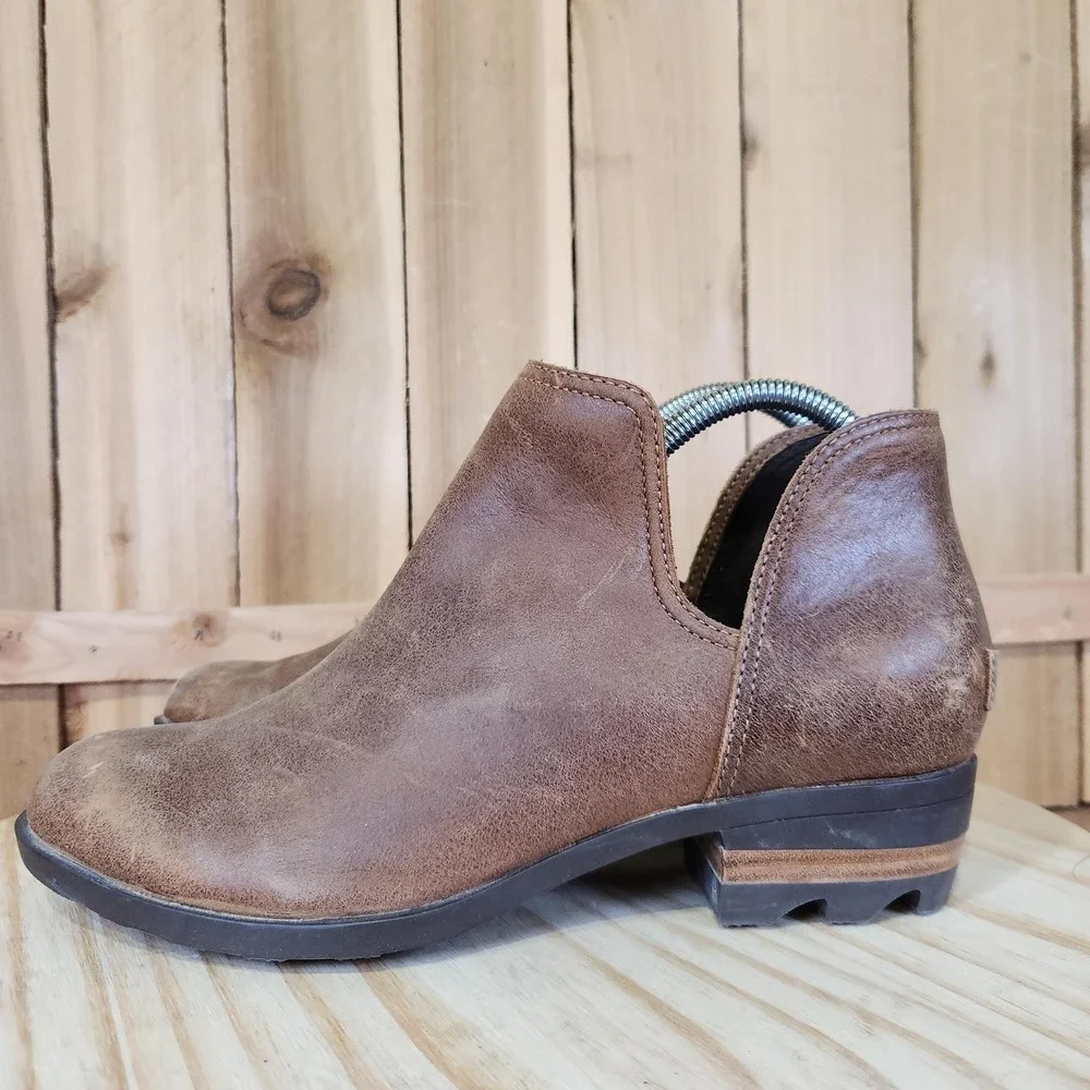 Sorel Lolla Cut-Out Boots Womens 9.5 Brown Leather Block Heel Ankle Booties